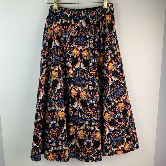 Anthropologie Eva Franco Whimsy Woodland Flora Fauna Pattern Midi Skirt Size 4 - Picture 2 of 12